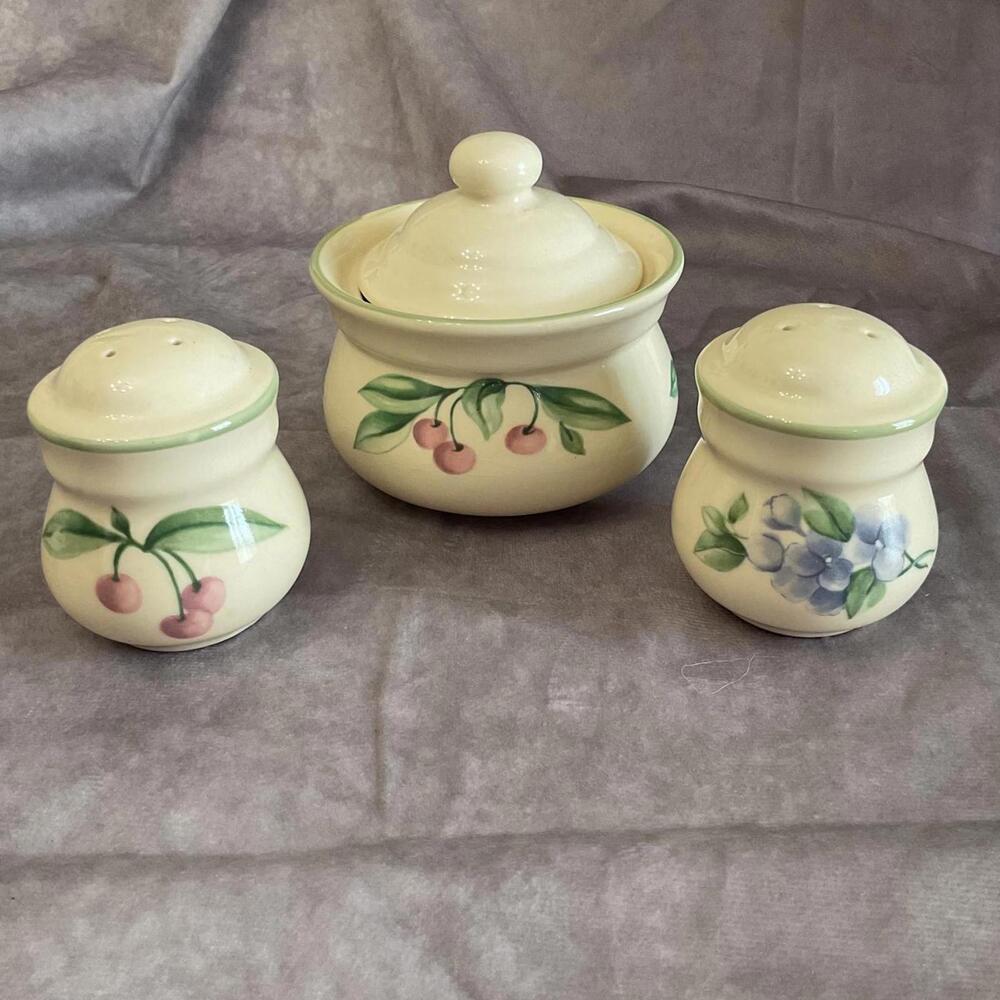 Pfaltzgraff Ceramic Salt and Pepper Shakers & Sugar Bowl
